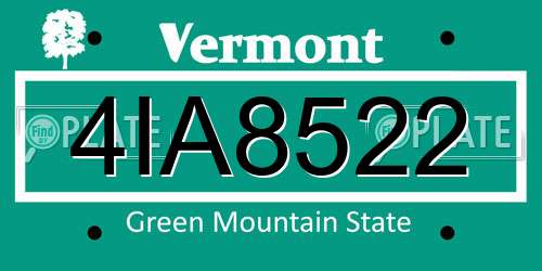 4IA8522 Vermont License Plate