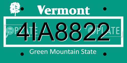 4IA8822 Vermont License Plate