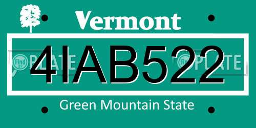 4IAB522 Vermont License Plate