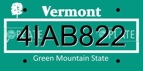 4IAB822 Vermont License Plate