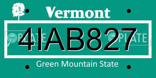 4IAB827 Vermont License Plate
