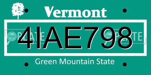 4IAE798 Vermont License Plate