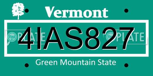 4IAS827 Vermont License Plate