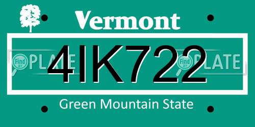 4IK722 Vermont License Plate