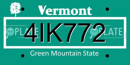 4IK772 Vermont License Plate