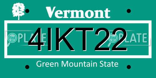 4IKT22 Vermont License Plate