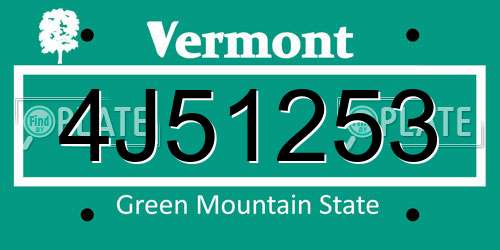 4J51253 Vermont License Plate