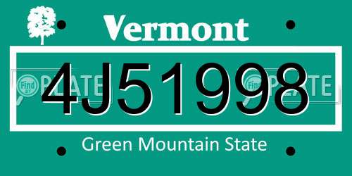 4J51998 Vermont License Plate