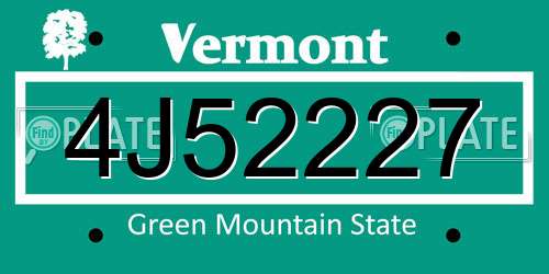 4J52227 Vermont License Plate