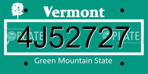 4J52727 Vermont License Plate