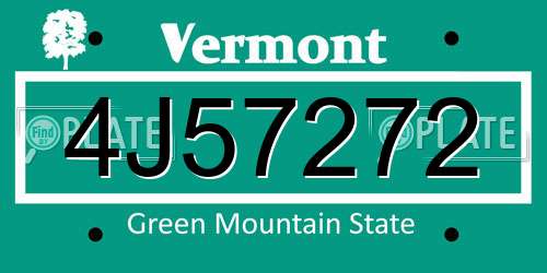 4J57272 Vermont License Plate