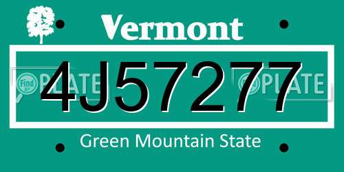 4J57277 Vermont License Plate