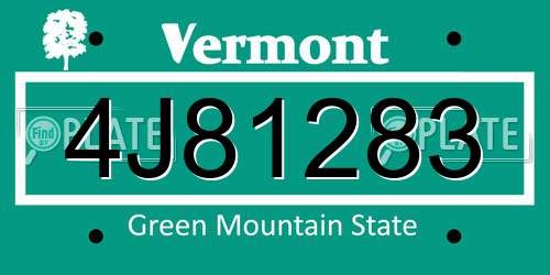 4J81283 Vermont License Plate
