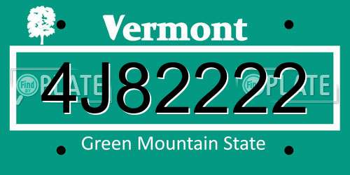 4J82222 Vermont License Plate