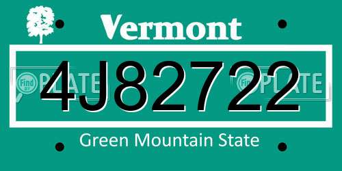 4J82722 Vermont License Plate