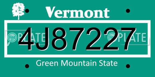 4J87227 Vermont License Plate