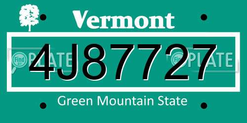 4J87727 Vermont License Plate