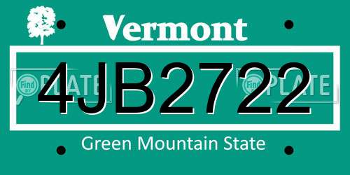 4JB2722 Vermont License Plate