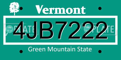 4JB7222 Vermont License Plate