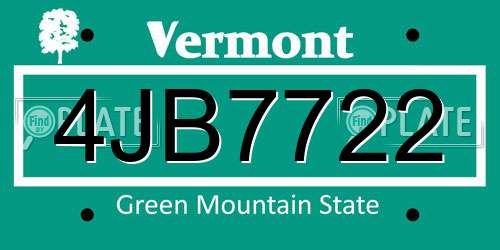 4JB7722 Vermont License Plate
