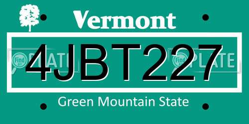 4JBT227 Vermont License Plate