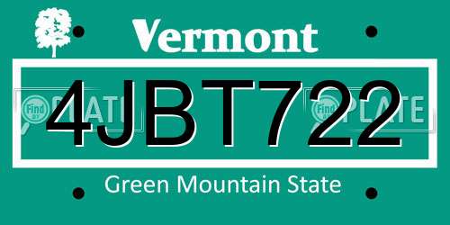 4JBT722 Vermont License Plate