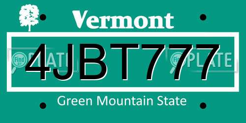 4JBT777 Vermont License Plate