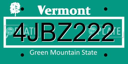4JBZ222 Vermont License Plate