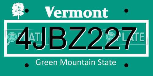 4JBZ227 Vermont License Plate