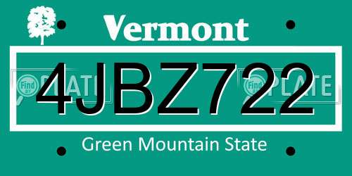 4JBZ722 Vermont License Plate