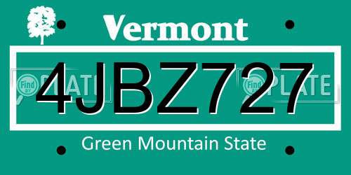 4JBZ727 Vermont License Plate