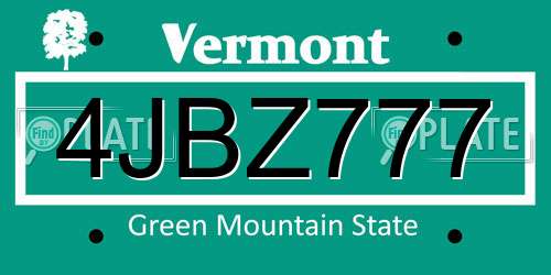 4JBZ777 Vermont License Plate