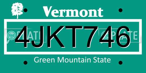 4JKT746 Vermont License Plate