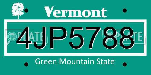 4JP5788 Vermont License Plate