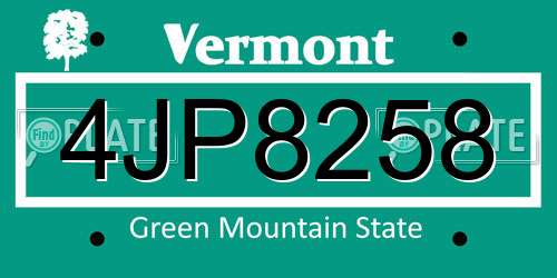 4JP8258 Vermont License Plate