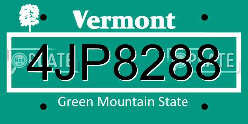 4JP8288 Vermont License Plate
