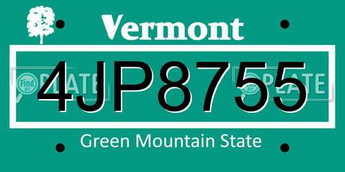 4JP8755 Vermont License Plate