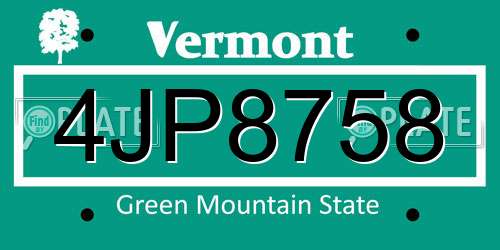 4JP8758 Vermont License Plate