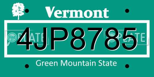 4JP8785 Vermont License Plate