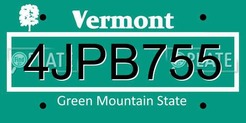 4JPB755 Vermont License Plate