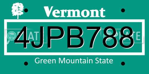4JPB788 Vermont License Plate