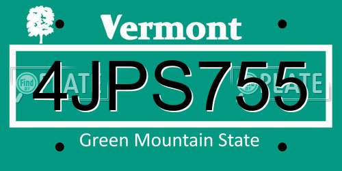 4JPS755 Vermont License Plate