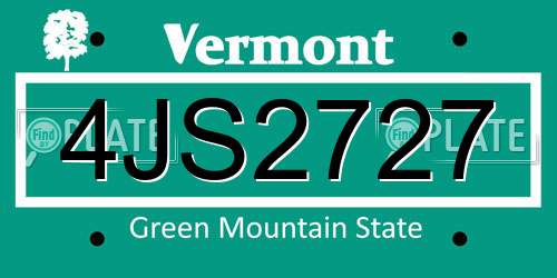 4JS2727 Vermont License Plate