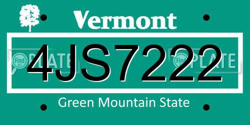 4JS7222 Vermont License Plate
