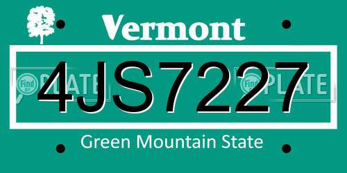 4JS7227 Vermont License Plate