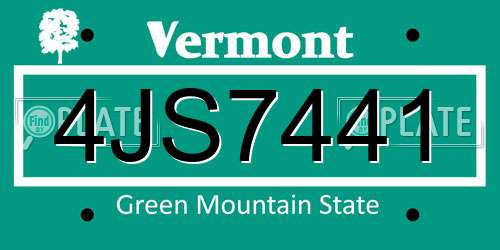 4JS7441 Vermont License Plate