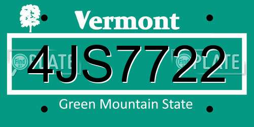 4JS7722 Vermont License Plate