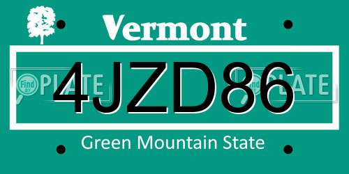 4JZD86 Vermont License Plate