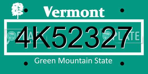4K52327 Vermont License Plate