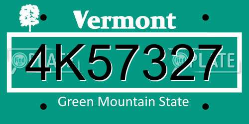 4K57327 Vermont License Plate